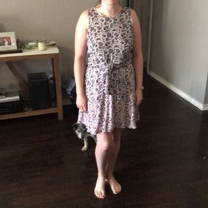 Gap Navy Floral Print Tie-Belt Scoop Neck Dress